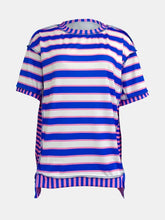 Blue and White Striped Cotton Short Sleeve T-Shirt for Women Woman T Shirts