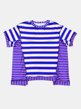 Blue and White Striped Cotton Short Sleeve T-Shirt for Women