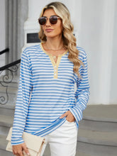Blue and White Striped Long Sleeve Buttoned Shirt for Women Dusty Blue