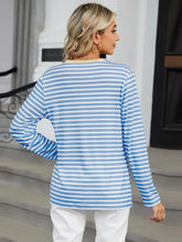 Blue and White Striped Long Sleeve Buttoned Shirt for Women