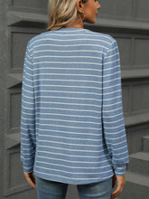Blue and White Striped Long Sleeve Shirt for Women