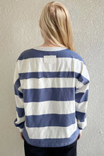 Blue and White Striped Long Sleeve Shirt with Exposed Seam for Women