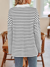Blue and White Striped Long Sleeve Shirt with Pink Collar
