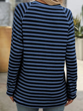 Blue and White Striped Long Sleeve Stretch Shirt for Women