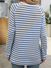 Blue and White Striped Long Sleeve Stretch Shirt for Women
