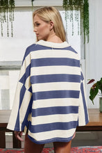 Blue and White Striped Oversized Cotton Shirt for Women