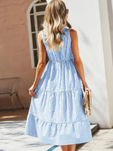 Blue and White Striped Tiered Midi Dress