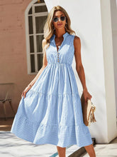 Blue and White Striped Tiered Midi Dress Sky Blue