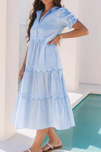Blue and White Striped Tiered Midi Dress