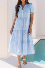 Blue and White Striped Tiered Midi Dress Casual Dresses