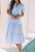 Blue and White Striped Tiered Midi Dress