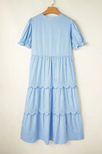 Blue and White Striped Tiered Midi Dress Casual Dresses