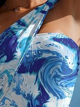 Blue and White Marbled One Shoulder Two Piece Swimsuit with Cutout Chest