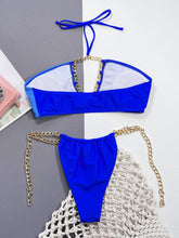 Blue Bikini Set with Gold Chain Accents