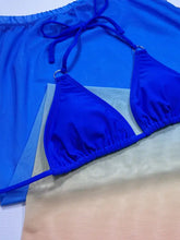 Blue Bikini Swim Set with Sheer Cover Up and Gradient Skirt Woman Swim sets