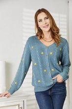 Blue Floral Embroidery Cable Knit Cardigan for Women Woman Outerwear