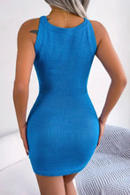 Blue Cable Knit Sleeveless Mini Dress Woman Sweater Dresses