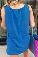 Royal blue sleeveless cotton sun top, machine wash cold, tumble dry low