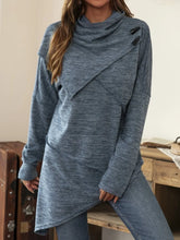 Blue Cowl Neck Asymmetrical Tunic Sweater for Women Dusty Blue