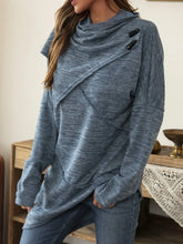 Blue Cowl Neck Asymmetrical Tunic Sweater for Women
