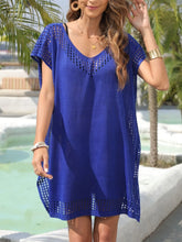 Blue Crochet Knit Swimwear Cover-Up Dress
