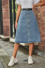 Blue Denim Button Front A Line Midi Skirt Medium