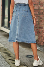 Blue Denim Button Front A Line Midi Skirt