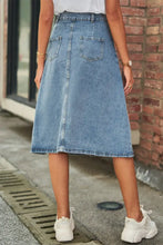 Blue Denim Button Front A Line Midi Skirt Woman Skirts
