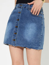 Blue Denim Button-Front Mini Skirt with Pockets