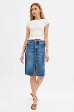 Blue Denim High Rise Slit Pencil Skirt for Women