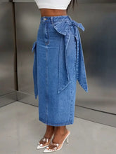 Blue Denim Midi Skirt with Bow Detail and Side Flaps Woman Skirts