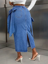 Blue Denim Midi Skirt with Bow Detail and Side Flaps Woman Skirts