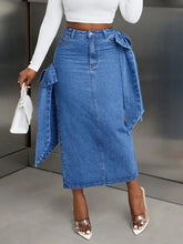 Blue Denim Midi Skirt with Bow Detail and Side Flaps Medium Woman Skirts