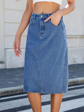 Blue Denim Midi Skirt with Pockets