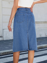 Blue Denim Midi Skirt with Pockets