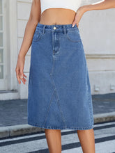 Blue Denim Midi Skirt with Pockets
