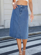 Blue Denim Midi Skirt with Pockets