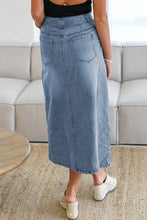 Blue Denim Midi Skirt with Tie Waist and Pockets