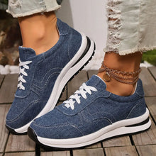 Blue Denim Sneakers with White Laces for Women
