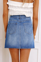 Blue Denim Wrap Skirt with Pockets Mini Length