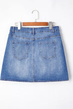 Blue Denim Wrap Skirt with Pockets Mini Length