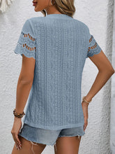Blue Eyelet Embroidered Short Sleeve Top for Women