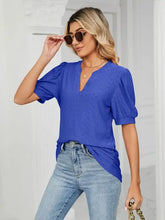 Blue Eyelet Puff Sleeve Blouse for Women Woman T Shirts