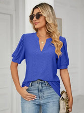 Blue Eyelet Puff Sleeve Blouse for Women Woman T Shirts