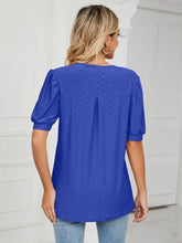 Blue Eyelet Puff Sleeve Blouse for Women Woman T Shirts