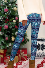 Blue Fair Isle Patterned Leggings with Snowflake and Reindeer Motifs Cerulean