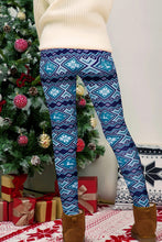 Blue Fair Isle Patterned Leggings with Snowflake and Reindeer Motifs