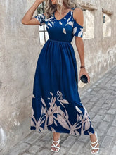 Blue Floral Cold-Shoulder Maxi Dress with Pockets Maxi Dresses