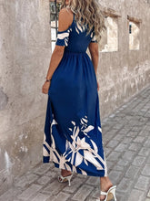 Blue Floral Cold-Shoulder Maxi Dress with Pockets