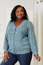 Blue Floral Embroidery Cable Knit Cardigan for Women Woman Outerwear